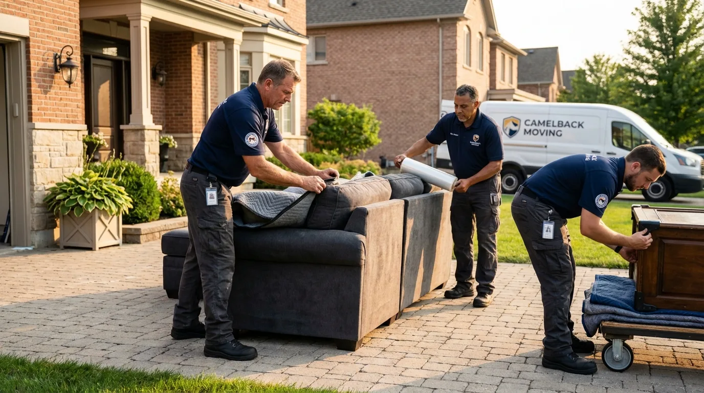 Large estate moving crew wrapping furniture in Newark, OH